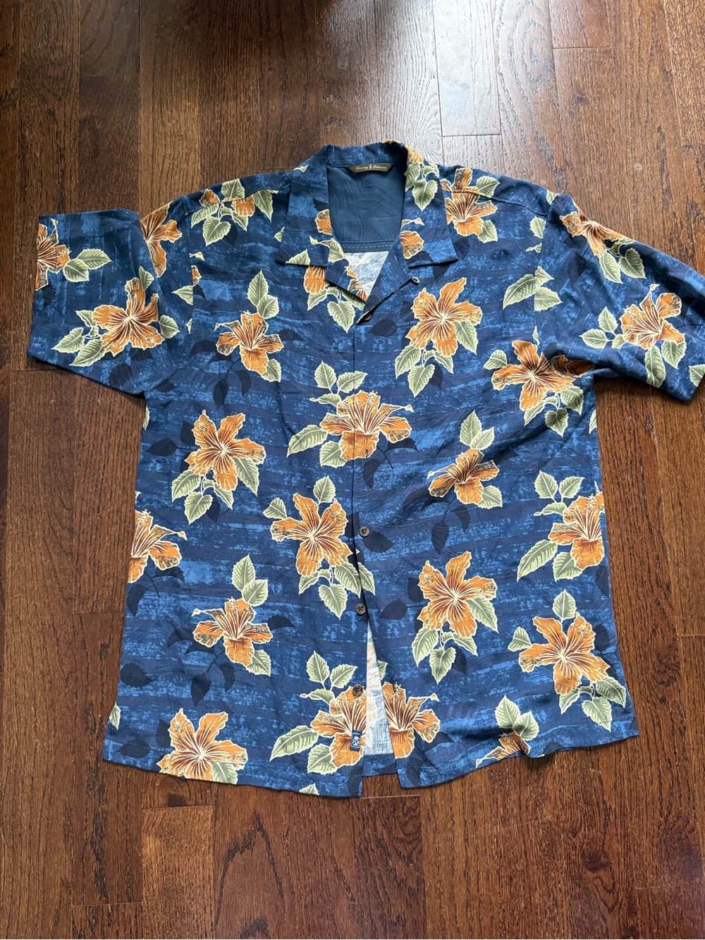 Tommy Bahama Navy Blue Floral Hawaiian Button-Down Shirt